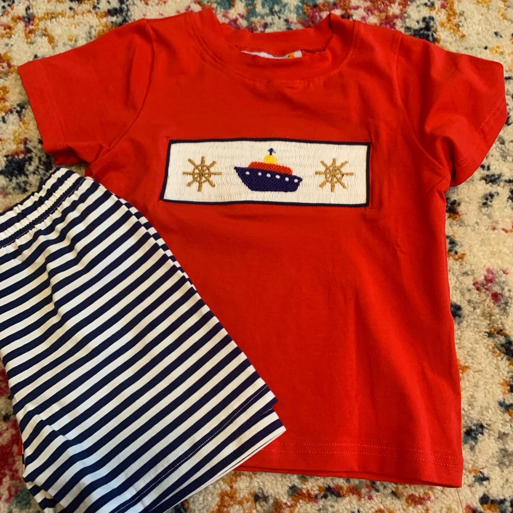 Toddler boy custom smocked cruise ship short set